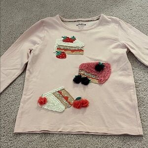 Boden Light Pink Kids Long Sleeve Shirt with Cake Design in size 6-7Y